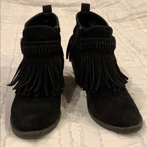 Black fringe dress boots